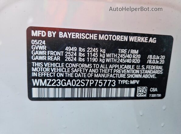 WMZ23GA02S7P75773 2025 MINI COUNTRYMAN Белый Вид наклейки с VIN-кодом