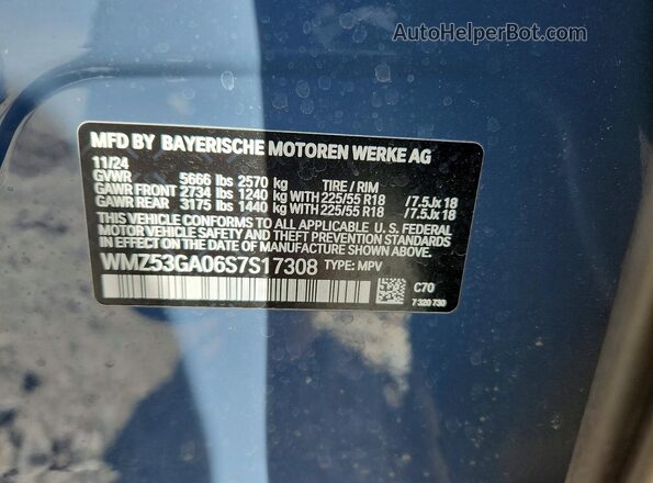 WMZ53GA06S7S17308 2025 MINI COUNTRYMAN Синий Вид наклейки с VIN-кодом