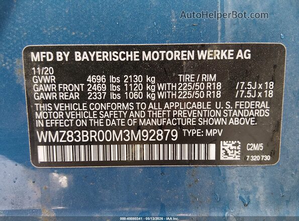 WMZ83BR00M3M92879 2021 MINI COUNTRYMAN Blue Widok komory silnika