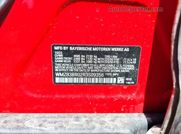 WMZ83BR02R3S09356 2024 MINI COOPER Red Widok naklejki z numerem VIN
