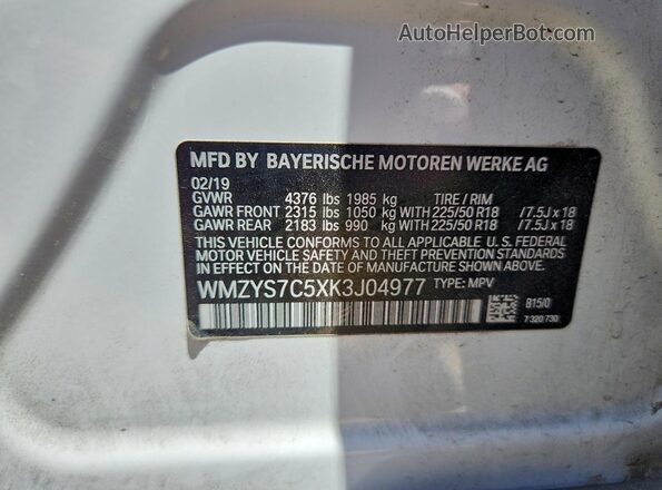 WMZYS7C5XK3J04977 2019 MINI COOPER Белый Вид подкапотного пространства