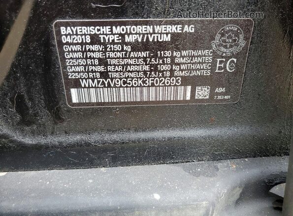 WMZYV9C56K3F02693 2019 MINI COOPER Black Vista de la etiqueta del VIN