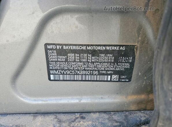 WMZYV9C57K3B92196 2019 MINI COOPER Желто-коричневый Вид наклейки с VIN-кодом