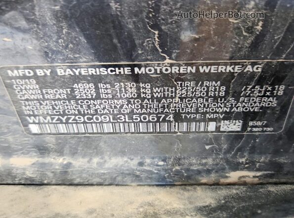 WMZYZ9C09L3L50674 2020 MINI COOPER Серый Вид наклейки с VIN-кодом