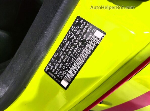 WP0AA2994SS323005 1995 PORSCHE 911 Желтый Вид наклейки с VIN-кодом
