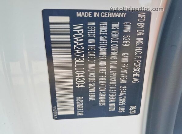 WP0AA2A73LL104204 2020 PORSCHE PANAMERA Белый Вид подкапотного пространства