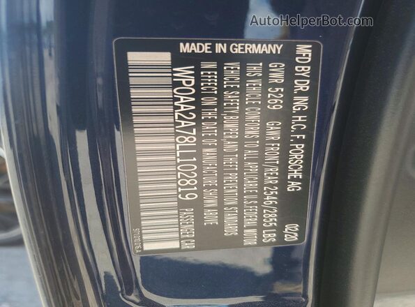 WP0AA2A78LL102819 2020 PORSCHE PANAMERA Синий Вид подкапотного пространства
