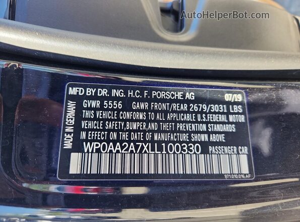 WP0AA2A7XLL100330 2020 PORSCHE PANAMERA Black Vista del compartimento del motor
