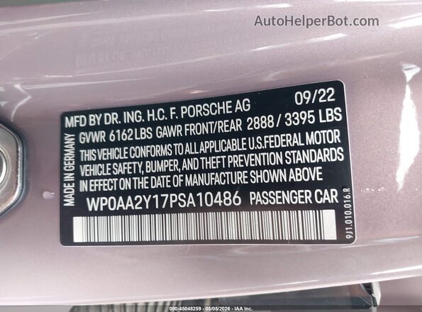 WP0AA2Y17PSA10486 2023 PORSCHE TAYCAN Розовый Вид подкапотного пространства