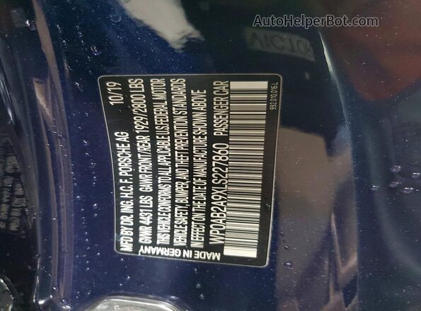 WP0AB2A9XLS227860 2020 PORSCHE 911 Blue Widok komory silnika