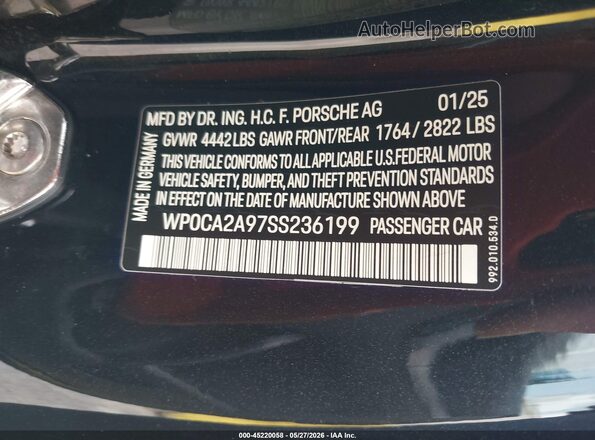 WP0CA2A97SS236199 2025 PORSCHE 911 Black Widok komory silnika
