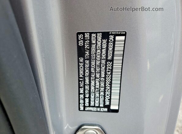 WP0CB2A99SS247332 2025 PORSCHE 911 Silver Widok komory silnika
