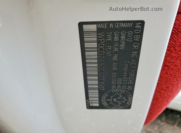 WP0CD2A92CS773507 2012 PORSCHE 911 White VIN sticker view