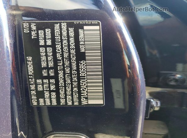 WP1AA2A50LLB05856 2020 PORSCHE MACAN Blue Widok wnętrza 360 stopni