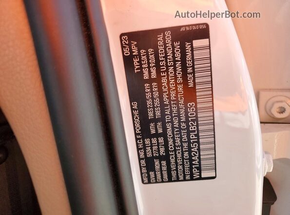 WP1AA2A51PLB21053 2023 PORSCHE MACAN Белый Панорамный вид салона 360°