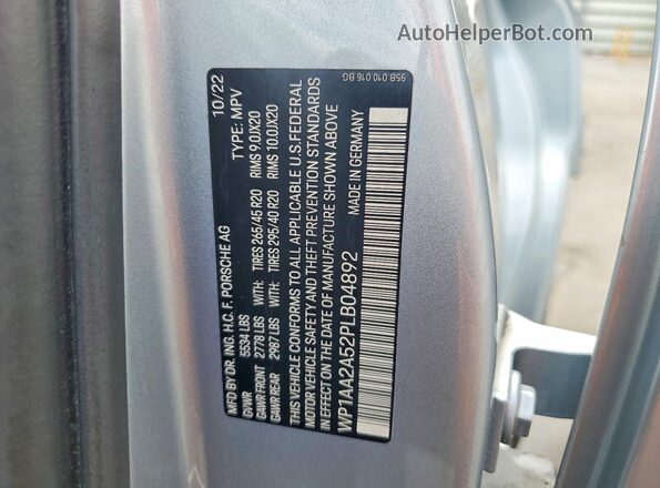 WP1AA2A52PLB04892 2023 PORSCHE MACAN Silver Вид наклейки з VIN-кодом