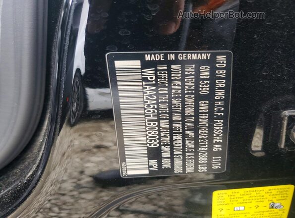 WP1AA2A56HLB08039 2017 PORSCHE MACAN Черный Вид наклейки с VIN-кодом