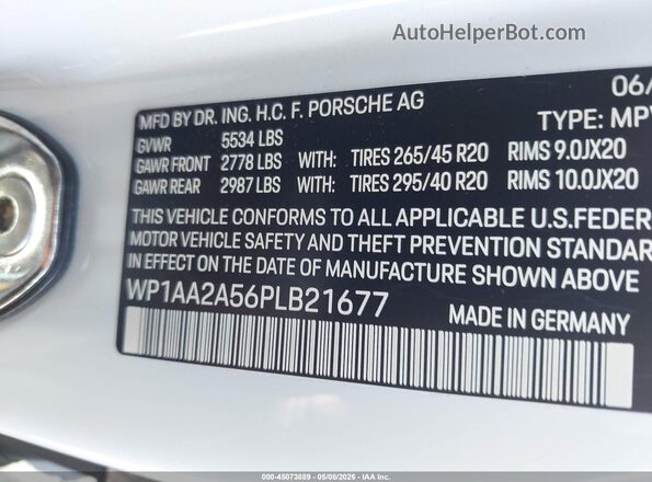 WP1AA2A56PLB21677 2023 PORSCHE MACAN Белый Вид подкапотного пространства