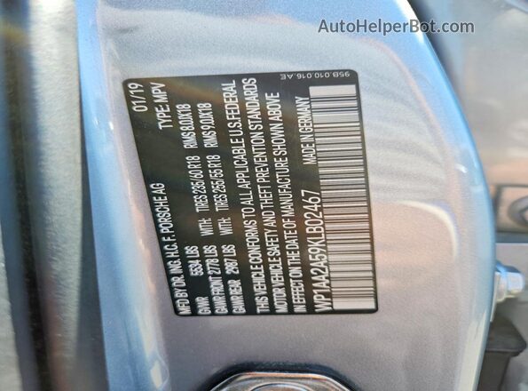WP1AA2A59KLB02467 2019 PORSCHE MACAN Silver Engine compartment view