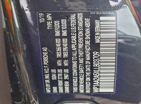 WP1AA2A5XLLB03709 2020 PORSCHE MACAN Серый Вид наклейки с VIN-кодом