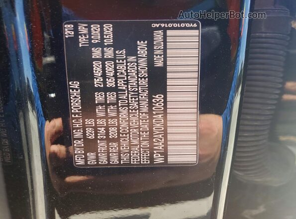WP1AA2AY0KDA10636 2019 PORSCHE CAYENNE Черный Панорамный вид салона 360°