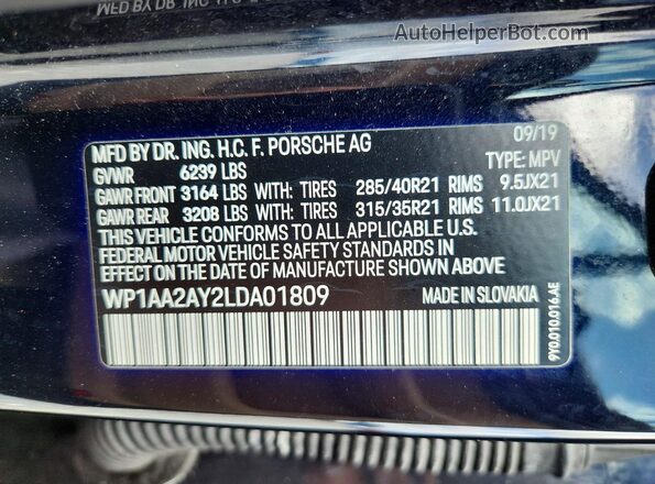 WP1AA2AY2LDA01809 2020 PORSCHE CAYENNE Black Widok wnętrza 360 stopni