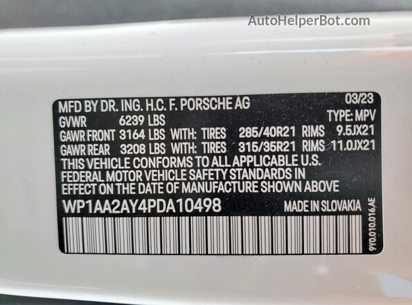 WP1AA2AY4PDA10498 2023 PORSCHE CAYENNE White Widok wnętrza 360 stopni