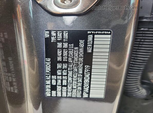 WP1AA2AY8KDA07919 2019 PORSCHE CAYENNE Серый Вид наклейки с VIN-кодом