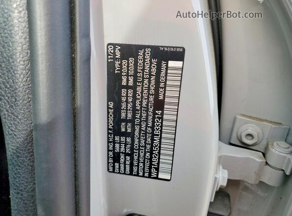 WP1AB2A53MLB33214 2021 PORSCHE MACAN Silver VIN კოდის სტიკერის ხედი