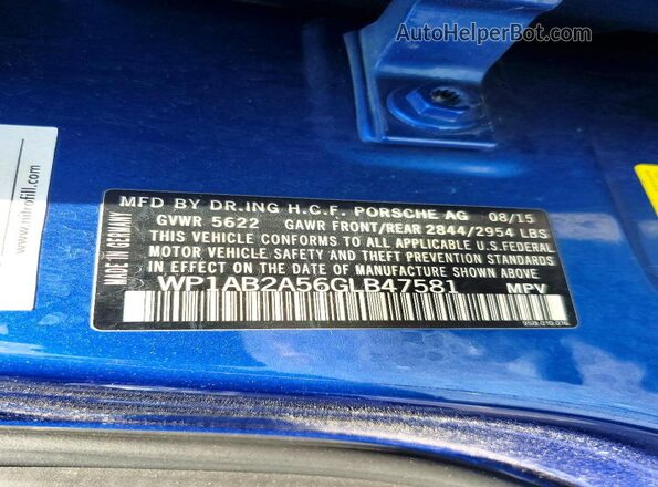 WP1AB2A56GLB47581 2016 PORSCHE MACAN Синий Вид наклейки с VIN-кодом