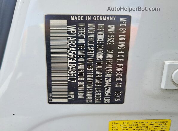WP1AB2A56GLB48617 2016 PORSCHE MACAN White VIN კოდის სტიკერის ხედი