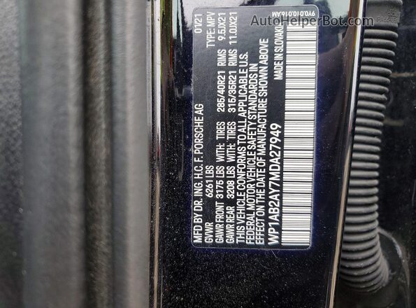 WP1AB2AY7MDA27949 2021 PORSCHE CAYENNE Black VIN კოდის სტიკერის ხედი