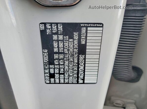WP1AG2AY0MDA33982 2021 PORSCHE CAYENNE Gray Widok naklejki z numerem VIN