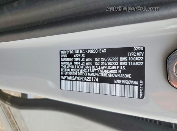 WP1AH2AY0PDA22174 2023 PORSCHE CAYENNE Серый Вид подкапотного пространства