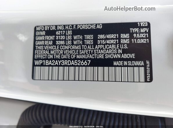 WP1BA2AY3RDA52667 2024 PORSCHE CAYENNE Белый Вид подкапотного пространства