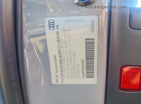 WUABWCF5XKA904403 2019 AUDI RS5 Серебряный Вид наклейки с VIN-кодом