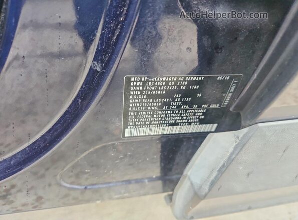 WVGAV7AX1GW612981 2016 VOLKSWAGEN TIGUAN Blue Vista de la etiqueta del VIN