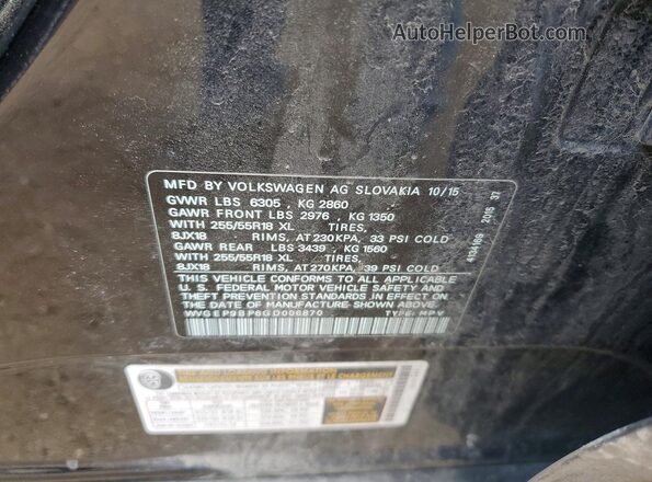 WVGEP9BP6GD006870 2016 VOLKSWAGEN TOUAREG Черный Вид задних сидений