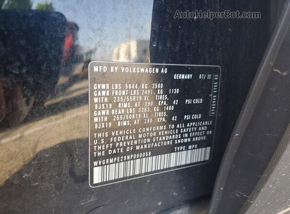 WVGRMPE29NP060058 2022 VOLKSWAGEN ID.4 Черный Вид наклейки с VIN-кодом