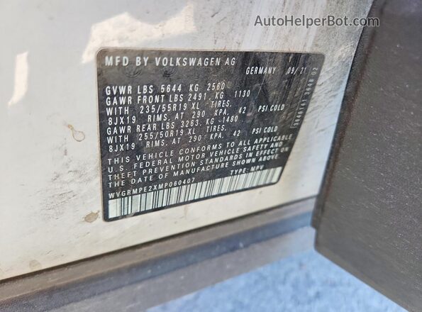 WVGRMPE2XMP060407 2021 VOLKSWAGEN ID.4 Белый Панорамный вид салона 360°