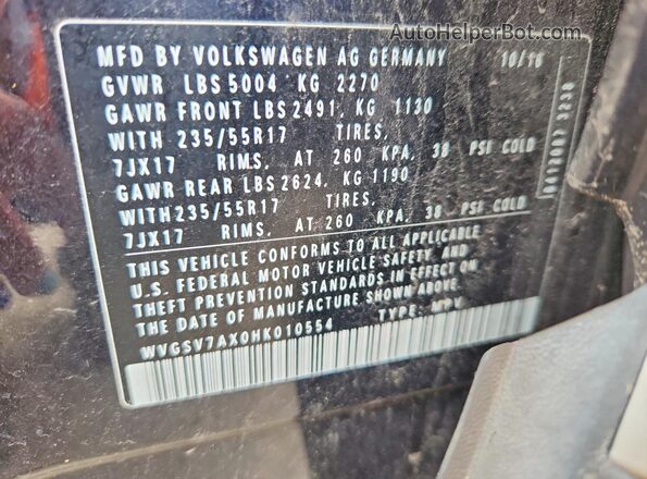 WVGSV7AX0HK010554 2017 VOLKSWAGEN TIGUAN Black Vista del compartimento del motor