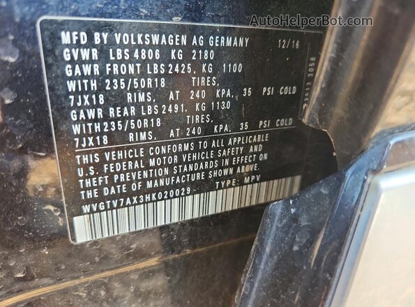 WVGTV7AX3HK020029 2017 VOLKSWAGEN TIGUAN Black Панорамний вид салону 360°
