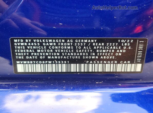 WVWBB7CD8PW139391 2023 VOLKSWAGEN GOLF Синий Вид подкапотного пространства