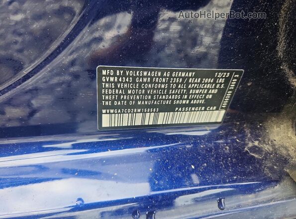 WVWGA7CD2RW158563 2024 VOLKSWAGEN GTI Blue VIN კოდის სტიკერის ხედი