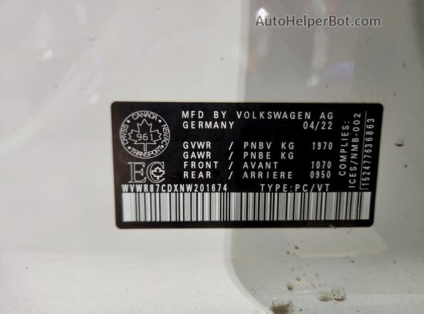 WVWR87CDXNW201674 2022 VOLKSWAGEN GTI Белый Вид подкапотного пространства