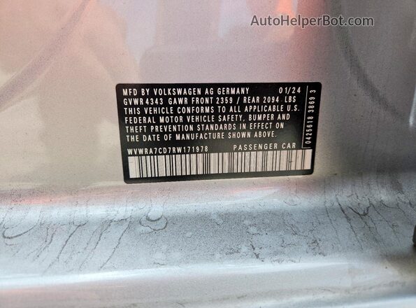 WVWRA7CD7RW171978 2024 VOLKSWAGEN GTI Silver VIN კოდის სტიკერის ხედი