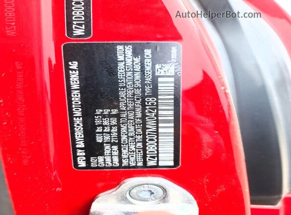 WZ1DB0C07MW042158 2021 TOYOTA GR Red Vista del compartimento del motor