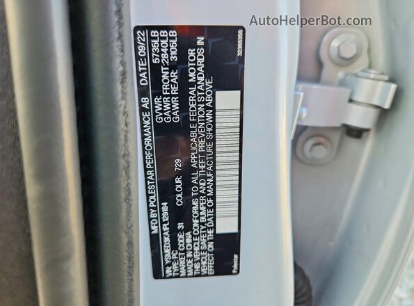 YSMED3KA1PL129184 2023 POLESTAR 2 Silver Vista de la etiqueta del VIN