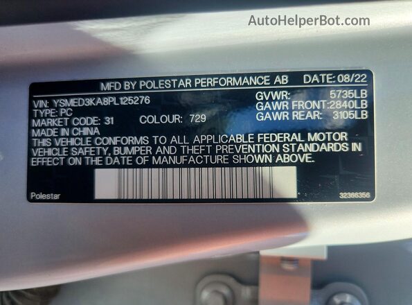 YSMED3KA8PL125276 2023 POLESTAR 2 White Engine compartment view
