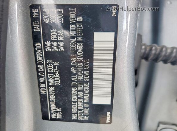 YV140MTL2H2431786 2017 VOLVO S60 Silver Widok naklejki z numerem VIN